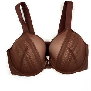Spanx Bra Womens 38C Brown Illusion Lace Full Coverage Underwire Front Hook